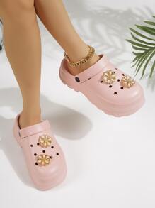 Women Multi-way Wear Floral & Rhinestone Decor Vented Clogs, Fashionable Outdoor Vented Clogs - Pink - View 1