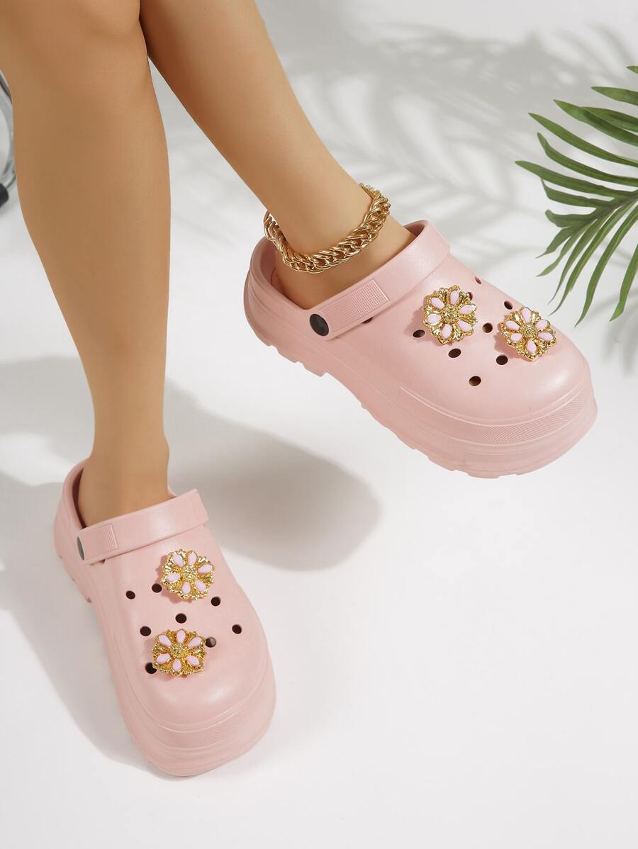 Women Multi-way Wear Floral & Rhinestone Decor Vented Clogs, Fashionable Outdoor Vented Clogs - Pink - View 1