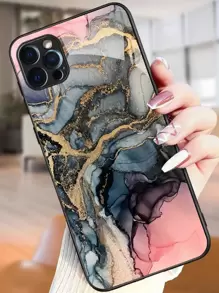 Marble Print Glass Phone Case - Multicolor - View 1