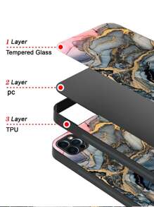 Marble Print Glass Phone Case - Multicolor - View 3