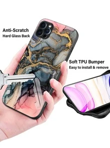Marble Print Glass Phone Case - Multicolor - View 5