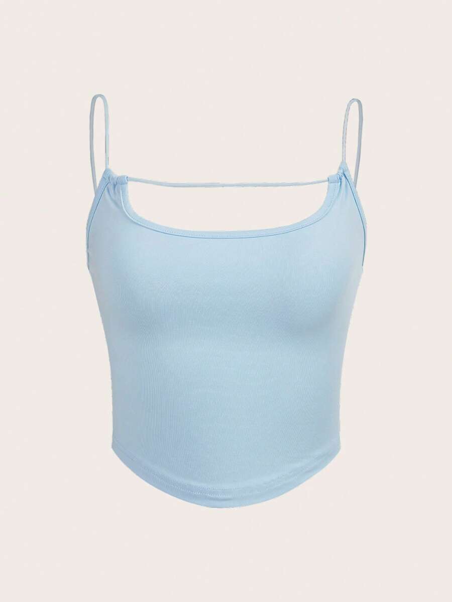 SHEIN EZwear 素色鏤空吊帶上衣 - 水鴨藍 - 查看 1