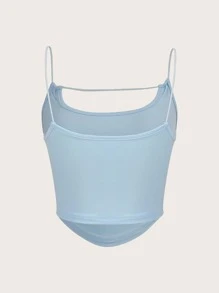 SHEIN EZwear 素色鏤空吊帶上衣 - 水鴨藍 - 查看 2