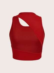 SHEIN BAE Solid Cut Out Crop Tank Top - Red - View 1