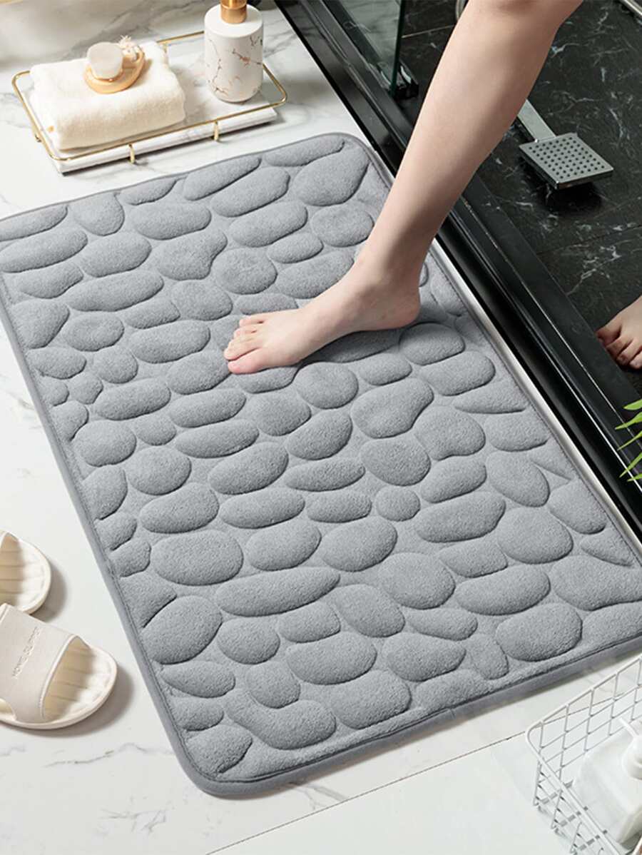 1pc Stone Pattern Bath Rug, Modern Polyester Absorbent Water Toilet Mat For Bathroom - Light Grey - View 1