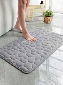 1pc Stone Pattern Bath Rug, Modern Polyester Absorbent Water Toilet Mat For Bathroom - Light Grey - View 3