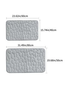 1pc Stone Pattern Bath Rug, Modern Polyester Absorbent Water Toilet Mat For Bathroom - Light Grey - View 2