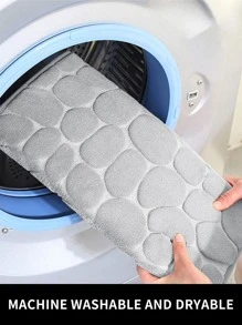 1pc Stone Pattern Bath Rug, Modern Polyester Absorbent Water Toilet Mat For Bathroom - Light Grey - View 4