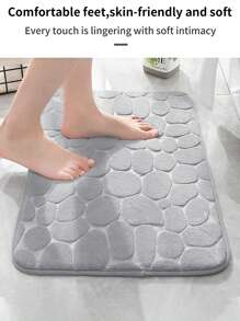 1pc Stone Pattern Bath Rug, Modern Polyester Absorbent Water Toilet Mat For Bathroom - Light Grey - View 5
