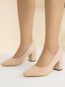 優雅淺口高跟鞋適用於女士仿麂皮粗跟淺口皮鞋