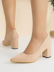 優雅淺口高跟鞋適用於女士仿麂皮粗跟淺口皮鞋