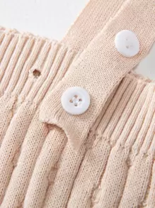 嬰兒1入組紐扣細節背帶針織連體衣 - 杏色 - 查看 3