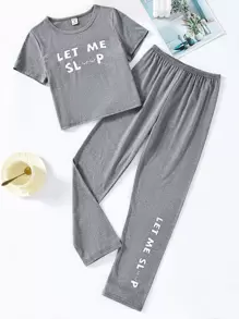 đồ ngủ bé gái Slogan Giải trí - Màu xám đen - Xem 1