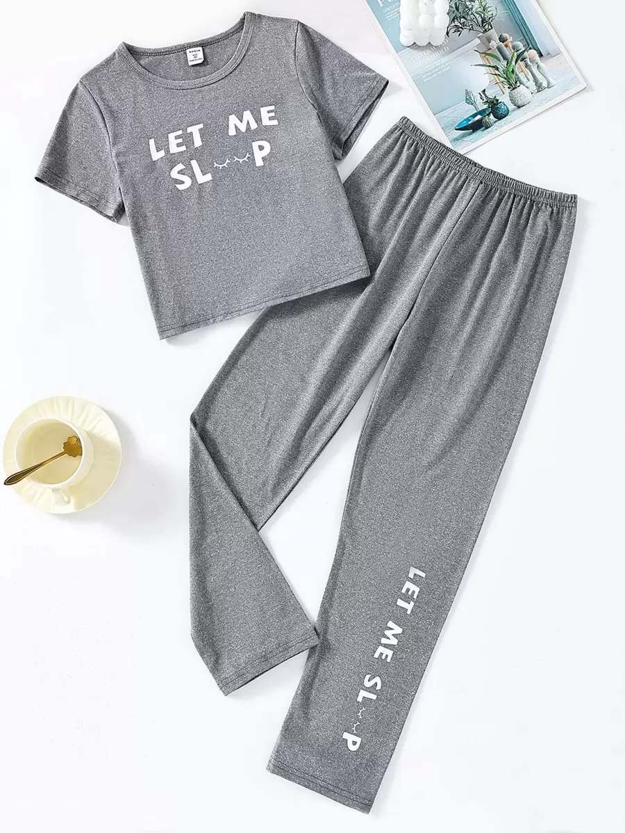 đồ ngủ bé gái Slogan Giải trí - Màu xám đen - Xem 1
