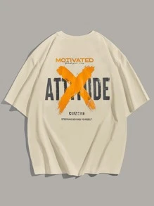 Manfinity VCAY Men Slogan Graphic Drop Shoulder Oversized Tee - Khaki - View 1