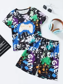 Boys Gamepad & Letter Graphic PJ Set - Multicolor - View 1