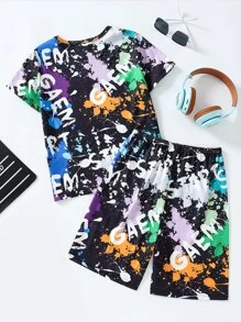 Boys Gamepad & Letter Graphic PJ Set - Multicolor - View 2