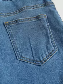 SHEIN Girlism Teen Girls Raw Hem Flare Leg Jeans - Medium Wash - View 4