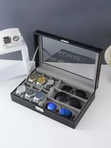 1件套黑色眼镜手表收纳盒套装 - 时尚眼镜手表收纳盒，适合旅行、返校、房间装饰 - 黑色 - 查看 1