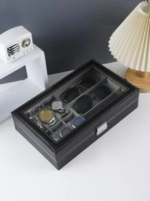 1件套黑色眼镜手表收纳盒套装 - 时尚眼镜手表收纳盒，适合旅行、返校、房间装饰 - 黑色 - 查看 4
