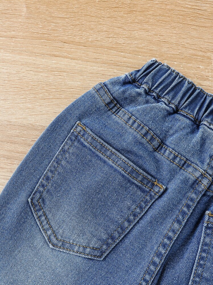 SHEIN Toddler Girls Ripped Flare Leg Jeans - Medium Wash - View 4