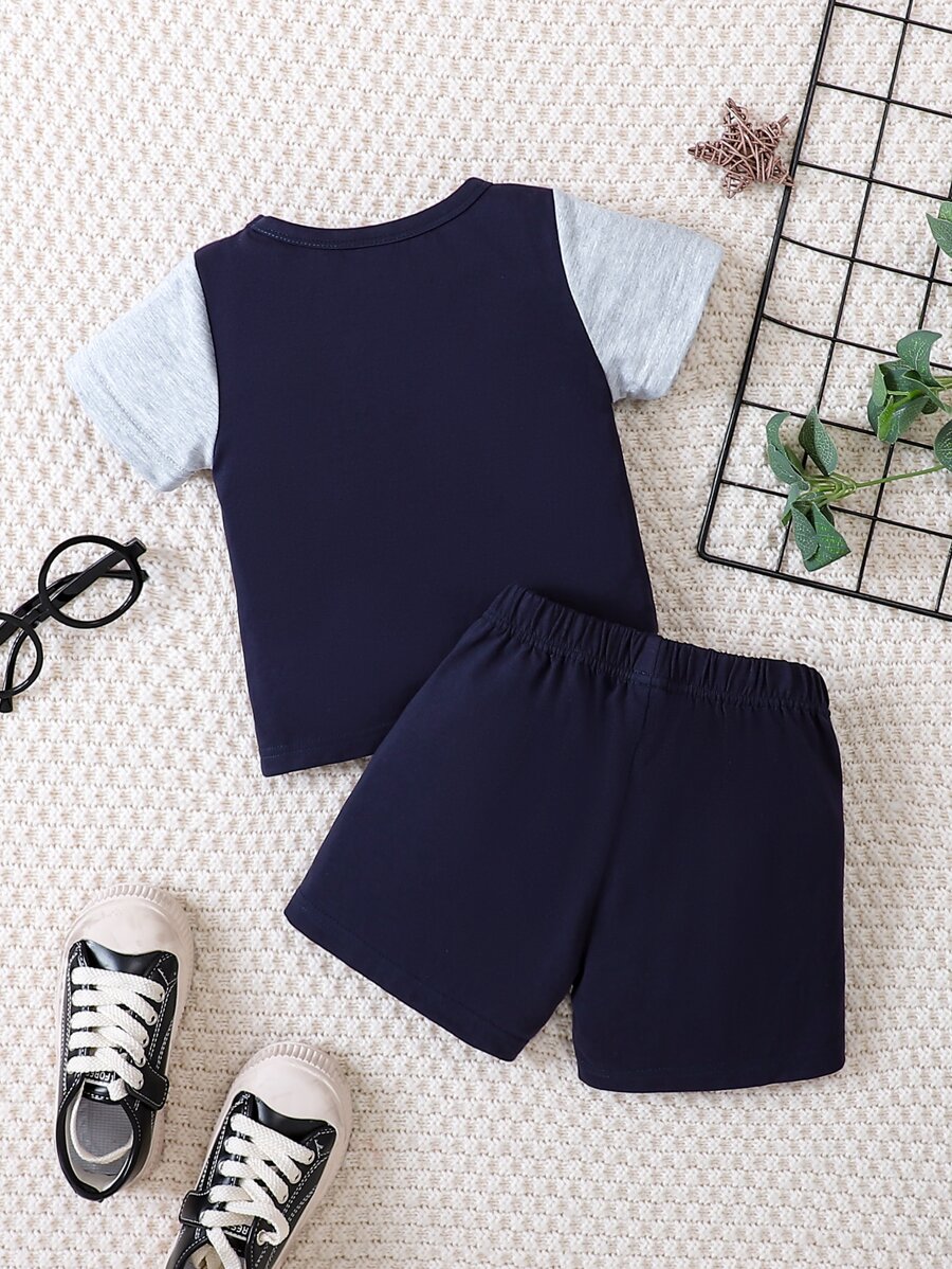 Baby Boy Color Block Pocket Patched Tee & Shorts SHEIN USA