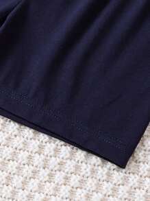 Mały chłopiec Kolorowe bloki Kieszeń połatana Koszulka i spodenki - Granatowy - Zobacz 4