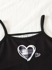 Chicas Conjunto de pijama con corazón & con estampado de cuadros ribete en forma de lechuga