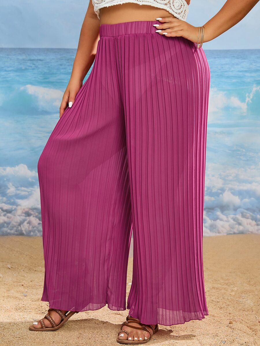Plus Plisse Cover Up Pants - Hot Pink - View 1