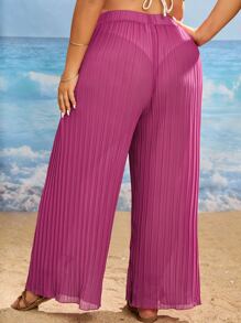 Plus Plisse Cover Up Pants - Hot Pink - View 2