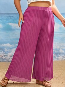 Plus Plisse Cover Up Pants - Hot Pink - View 3