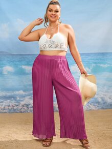 Plus Plisse Cover Up Pants - Hot Pink - View 4