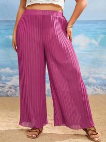 Plus Plisse Cover Up Pants - Hot Pink - View 5