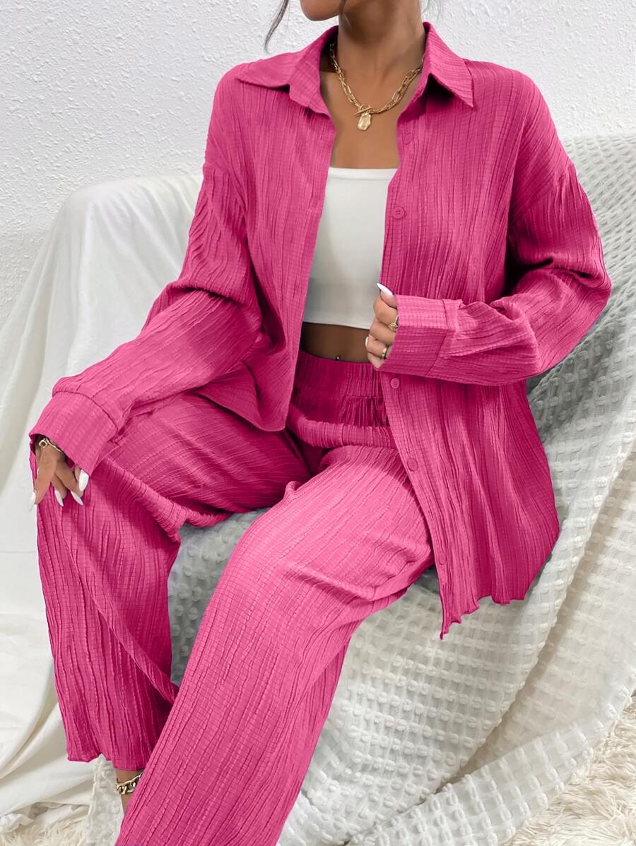 RueChic Drop Shoulder Shirt & Trousers - Hot Pink - View 1