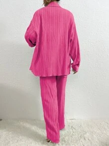 RueChic Drop Shoulder Shirt & Trousers - Hot Pink - View 2