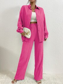 RueChic Drop Shoulder Shirt & Trousers - Hot Pink - View 5