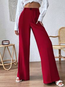 Chiquease High Waist Wide Leg Trousers - Red - View 1