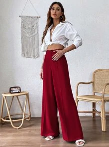 Chiquease High Waist Wide Leg Trousers - Red - View 3