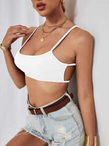 SHEIN Unity Áo khoác và áo lót dành cho xe tăng nữ Cắt ra màu trơn Gợi cảm - trắng - Xem 3