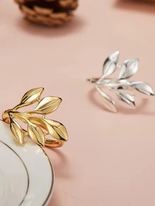 6 piezas/set anillo de servilleta de acero inoxidable, servilletero de decoración de hoja de plata creativa anillo para mesa de comedor - Plateado - Ver 4