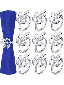 6 piezas/set anillo de servilleta de acero inoxidable, servilletero de decoración de hoja de plata creativa anillo para mesa de comedor - Plateado - Ver 1