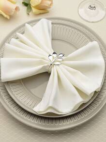 6 piezas/set anillo de servilleta de acero inoxidable, servilletero de decoración de hoja de plata creativa anillo para mesa de comedor - Plateado - Ver 5