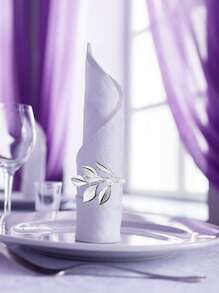 6 piezas/set anillo de servilleta de acero inoxidable, servilletero de decoración de hoja de plata creativa anillo para mesa de comedor - Plateado - Ver 6