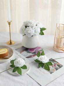 25 件/盒人造玫瑰，5 色粉色和 5 色紫色假泡沫玫瑰带茎，假玫瑰适用于 DIY 婚礼花束、家居装饰、派对、节日、花园装饰、情人节、圣诞节装饰 - 白色 - 查看 2