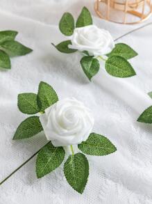 25 件/盒人造玫瑰，5 色粉色和 5 色紫色假泡沫玫瑰带茎，假玫瑰适用于 DIY 婚礼花束、家居装饰、派对、节日、花园装饰、情人节、圣诞节装饰 - 白色 - 查看 4