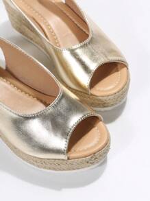 度假露跟坡跟涼鞋適用於女士金屬質感編織涼鞋 - 金色 - 查看 3