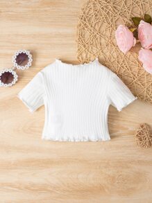 Playera De Punto Acanalado Con Ribete De Lechuga Para Bebé Niña