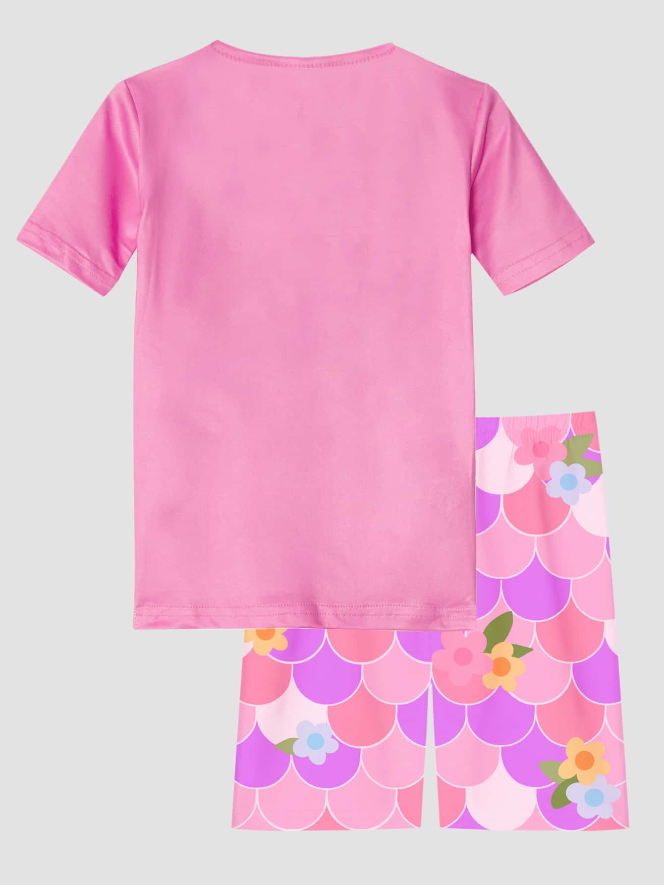 Chicas Conjunto de pijama sirena & con estampado de escamas de pescado ajustado - Rosa - Añade 2