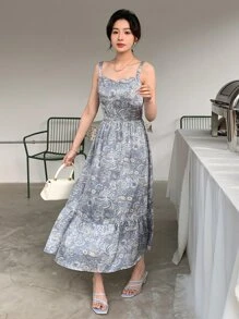 DAZY Paisley Print Ruffle Hem Cami Dress Sundress - Grey - View 3