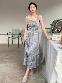 DAZY Paisley Print Ruffle Hem Cami Dress Sundress - Grey - View 4